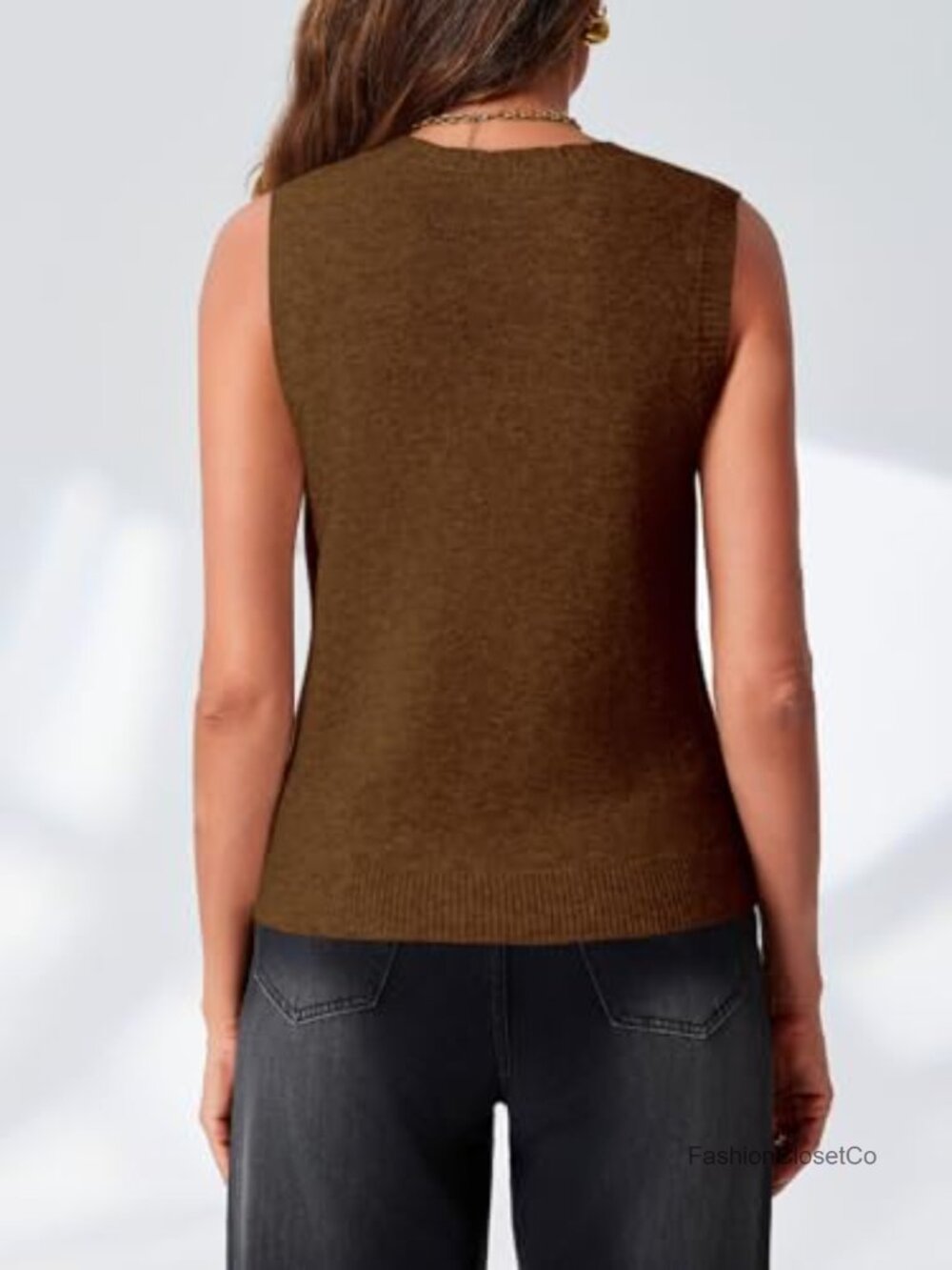 Sleeveless Sweater Vest V Neck Button Knit Cardigan with Pockets - Picture 4 of 6